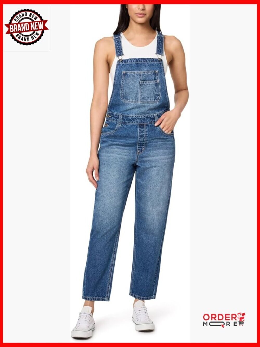 Juniors Denim Overalls - 28" Inseam - Adjustable Straps - Stretchy Cotton
